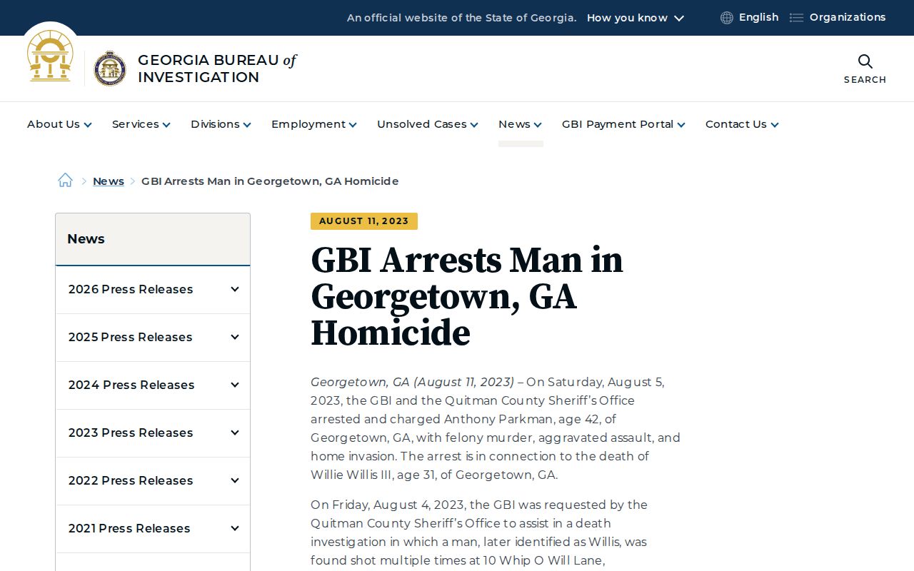 Quitman County Georgetown arrest release and receiving-jail record context