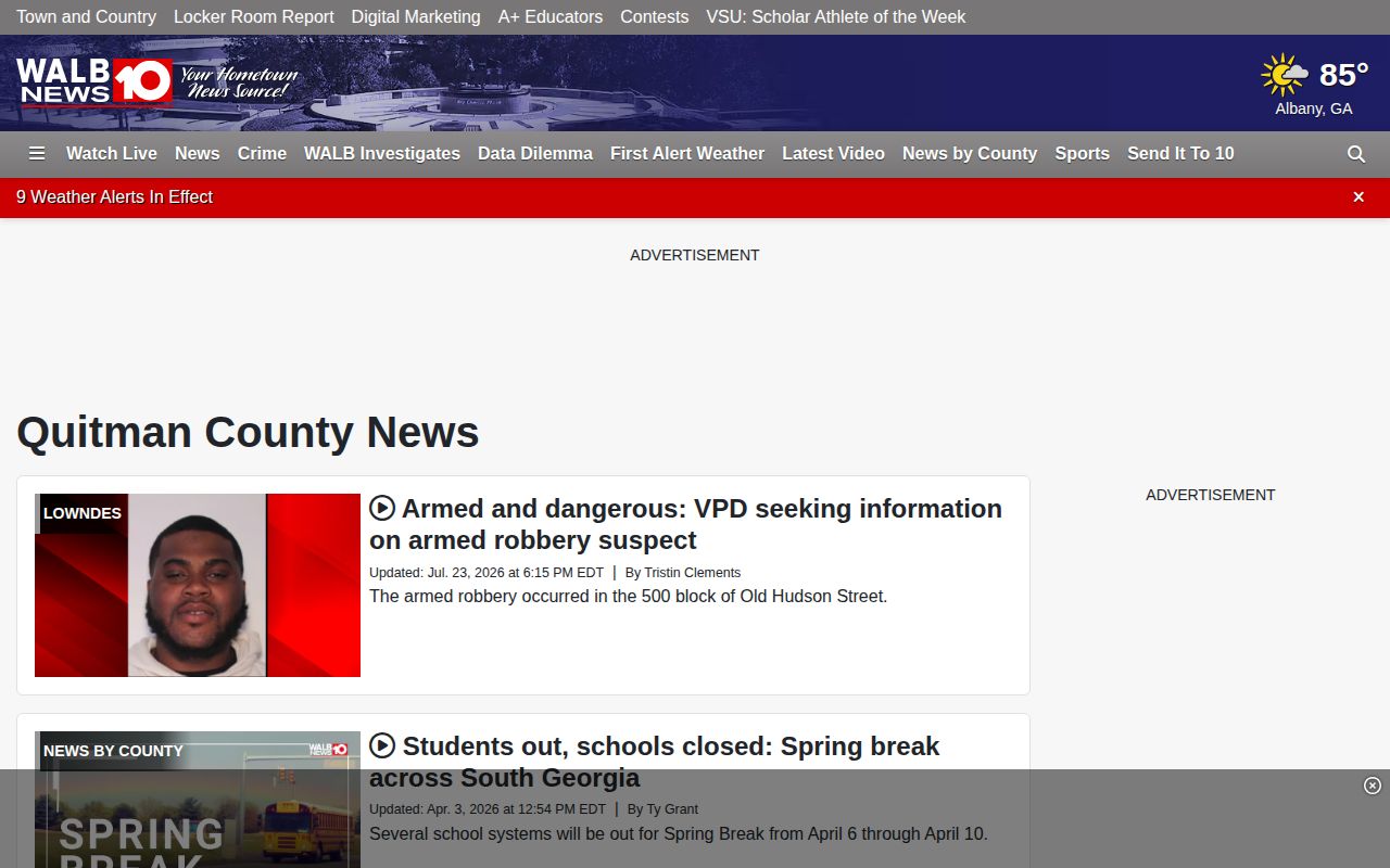 WALB Quitman County crime news source for arrest and mugshot context